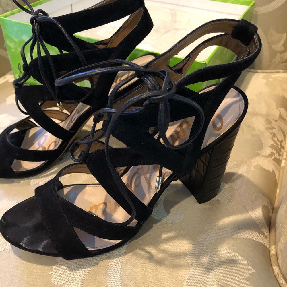 Sam Edelman black suede high heel dress sandals. - Picture 4 of 6